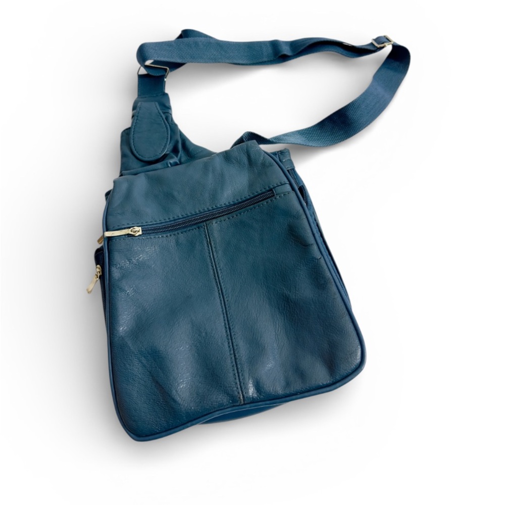 Vintage Buxton Genuine Leather Blue Crossbody Shoulder Slingback‎ Hand Bag Purse